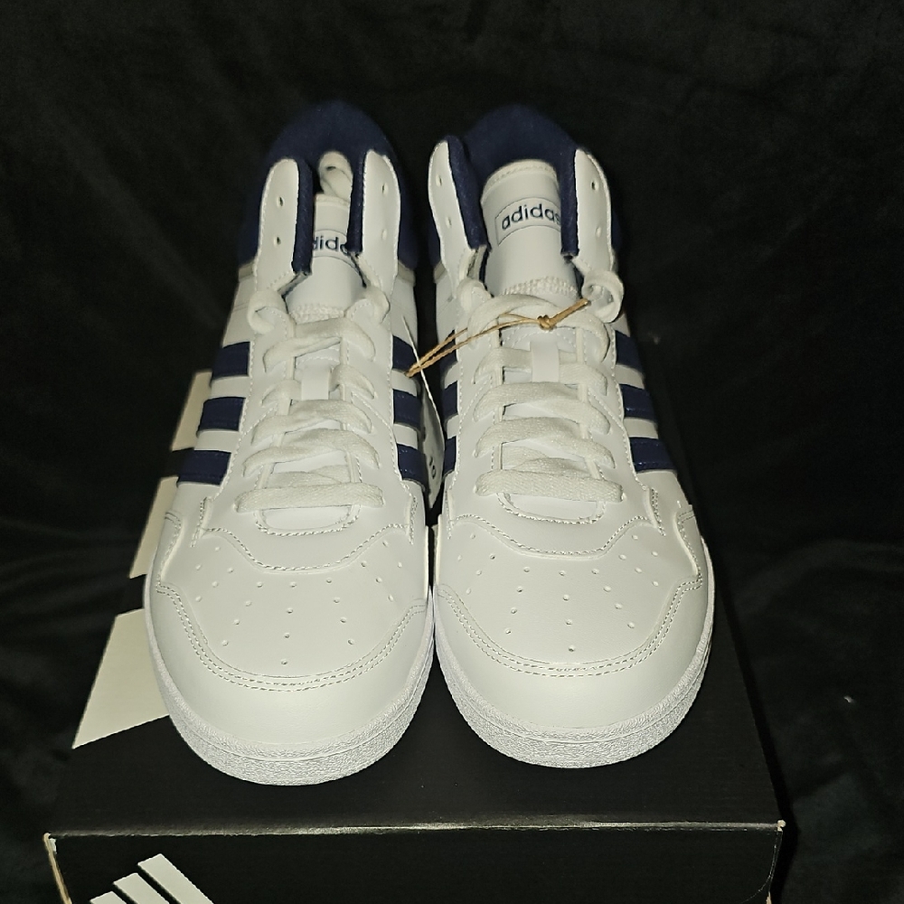 *Brand New* adidas White and Navy Hoops 4.0 Mid